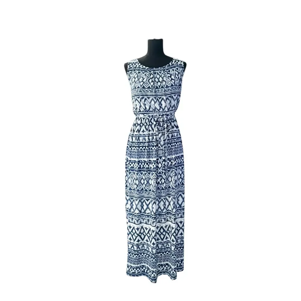 Enfocus Studio Blue Geometric Maxi Sheath Dress Size 10 - Picture 2 of 9